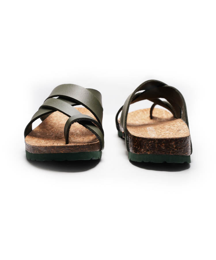 Pair of sandals with cork insole on a white background