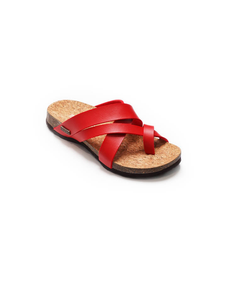 Red sandal with cork sole on a white background